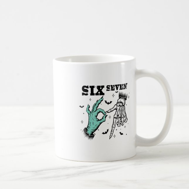 Funny 67 Meme Spooky Skeleton Six Seven Gen Alpha  Coffee Mug (Right)