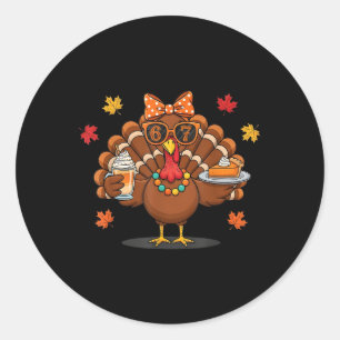 Funny 67 Meme Thanksgiving Turkey With Pumpkin Pie Classic Round Sticker
