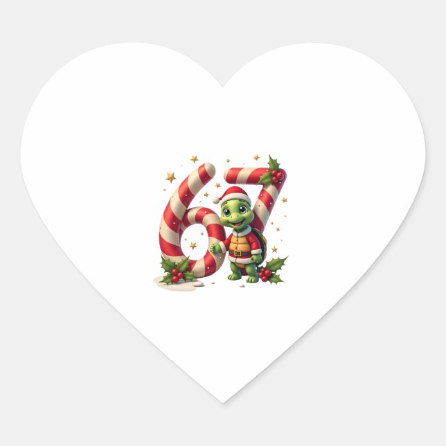 Funny 67 Meme Turtle Christmas PJm Men Women Famil Heart Sticker (Front)
