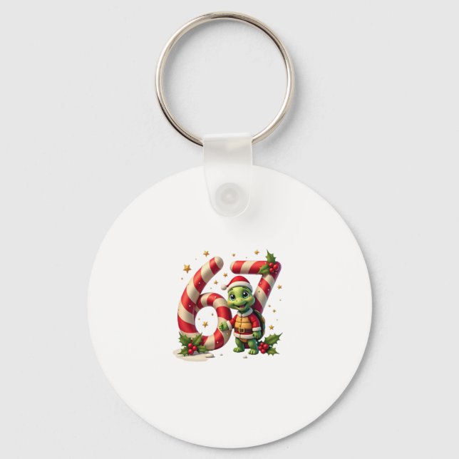 Funny 67 Meme Turtle Christmas PJm Men Women Famil Key Ring (Front)