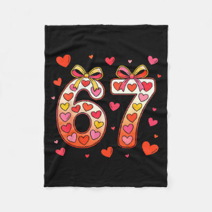 Funny 67 meme valentine hearts and bows cute retro fleece blanket