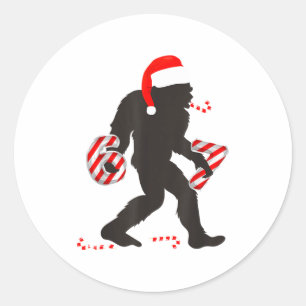 Funny 67 Meme With Bigfoot And Candy Canes Christm Classic Round Sticker