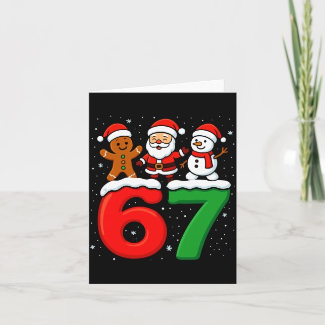 Funny 67 Meme Xmas Six Seven Santa Snowman Christm Card (Front)