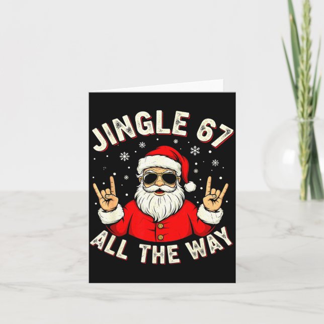 Funny 67 Rock On Santa Six Seven Trendy Meme Holid Card (Front)