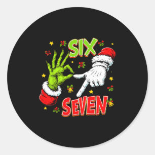 Funny 67 Santa Hand Christmas Six Seven Meme Teens Classic Round Sticker