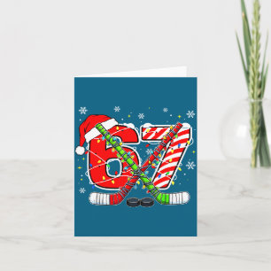 Funny 67 Santa Hat Candy Cane Ice Hockey Six Seven Card