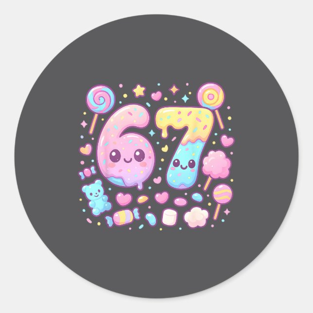 Funny 67 Six Seven Candy 6 7 Meme Gen Alpha Kawaii Classic Round Sticker (Front)