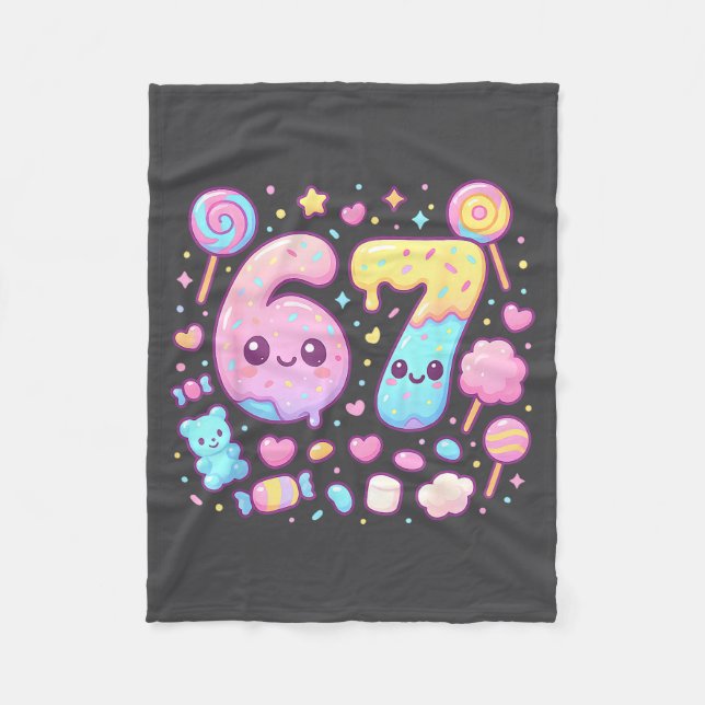 Funny 67 Six Seven Candy 6 7 Meme Gen Alpha Kawaii Fleece Blanket (Front)