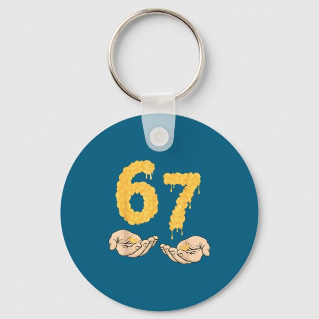 Funny 67 Six Seven Cheesy Mac &amp; Cheese 6 7 Kid Key Ring (Front)