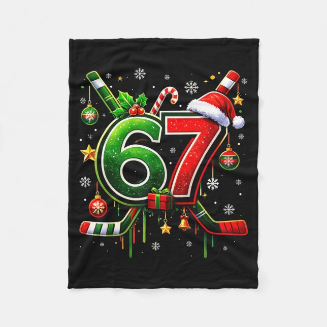 Funny 67 Six Seven Christmas Ice Hockey  Fleece Blanket (Front)