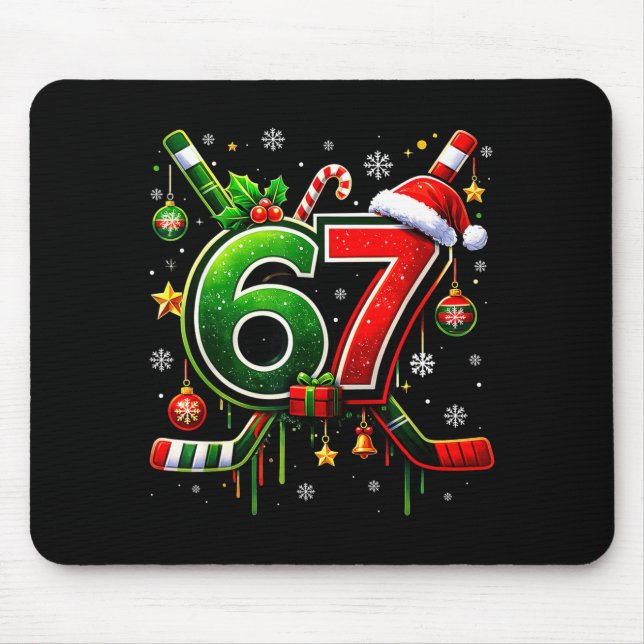 Funny 67 Six Seven Christmas Ice Hockey  Mouse Pad (Front)