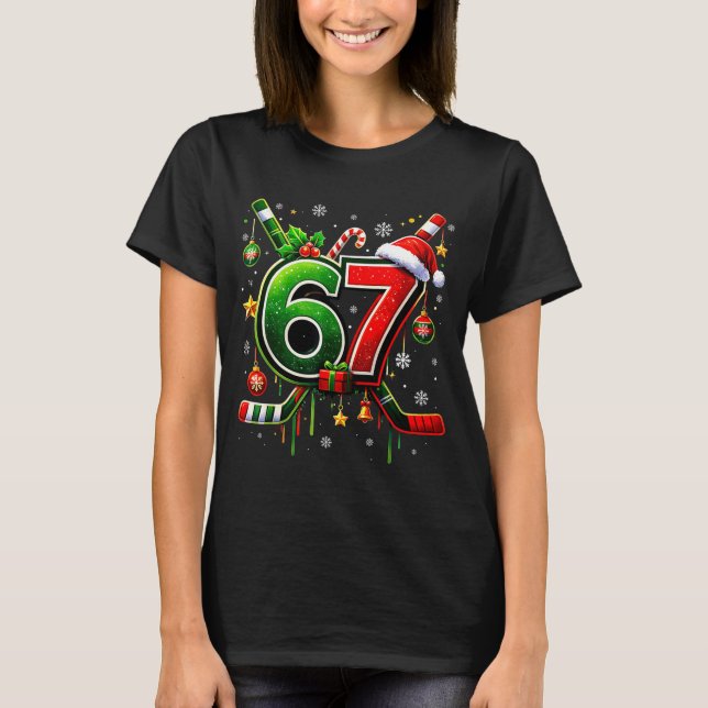 Funny 67 Six Seven Christmas Ice Hockey  T-Shirt (Front)