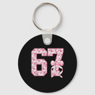 Funny 67 Six Seven Coquette Girly Pink Toile Women Key Ring