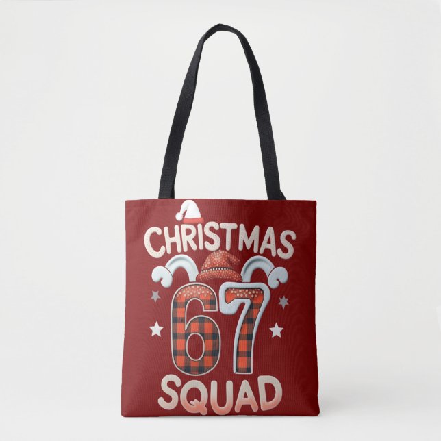 Funny 67 Six Seven Meme Brainrot  Christmas Squad Tote Bag (Front)