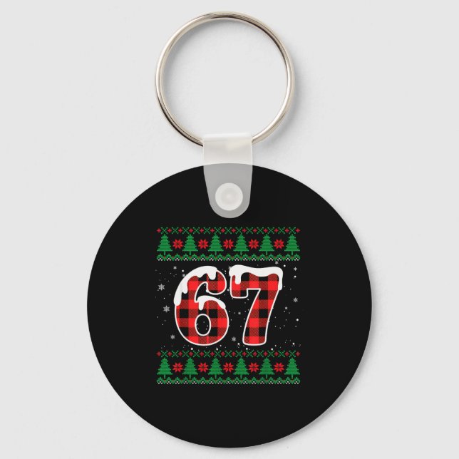 Funny 67 Six Seven Meme Brainrot Cringe Christmas  Key Ring (Front)