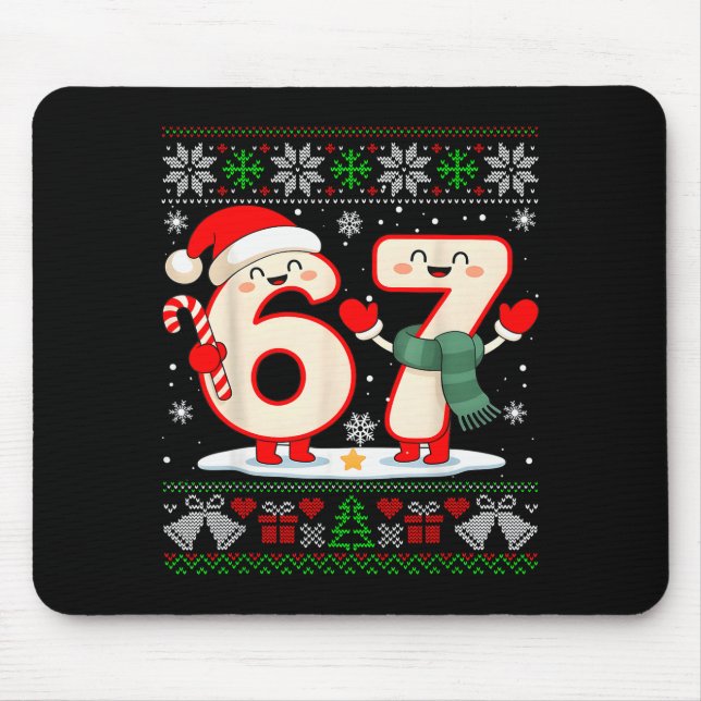 Funny 67 Six Seven Meme Brainrot Cringe Christmas  Mouse Pad (Front)