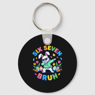Funny 67 six seven meme bruh rabbit dabbing easter key ring