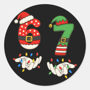 Funny 67 Six Seven Meme Couple Matching Christmas  Classic Round Sticker