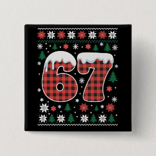 Funny 67 Six Seven Meme Cringe Christmas Red Plaid 15 Cm Square Badge
