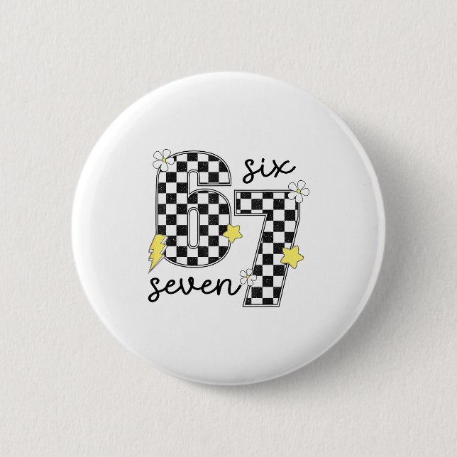 Funny 67 Six Seven Meme Slang 6-7 Checkered Number 6 Cm Round Badge (Front)