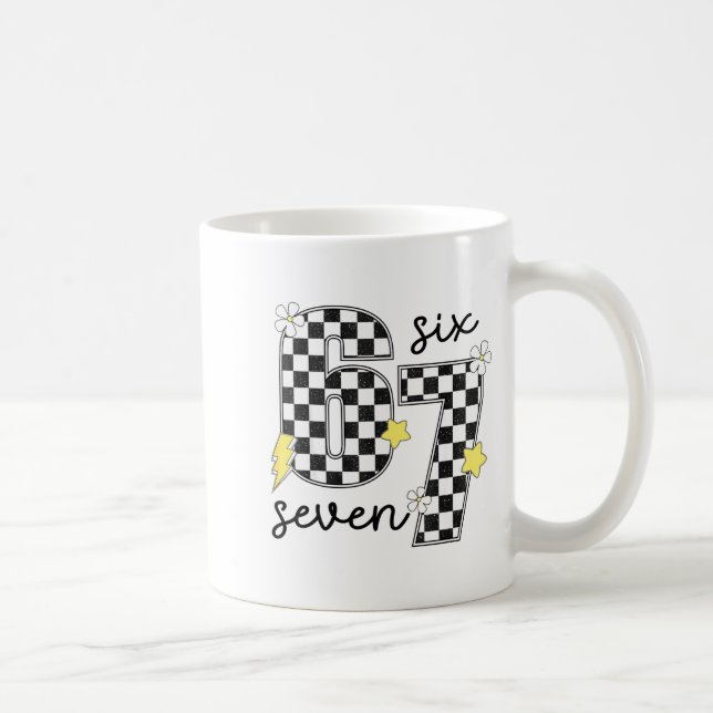 Funny 67 Six Seven Meme Slang 6-7 Checkered Number Coffee Mug (Right)