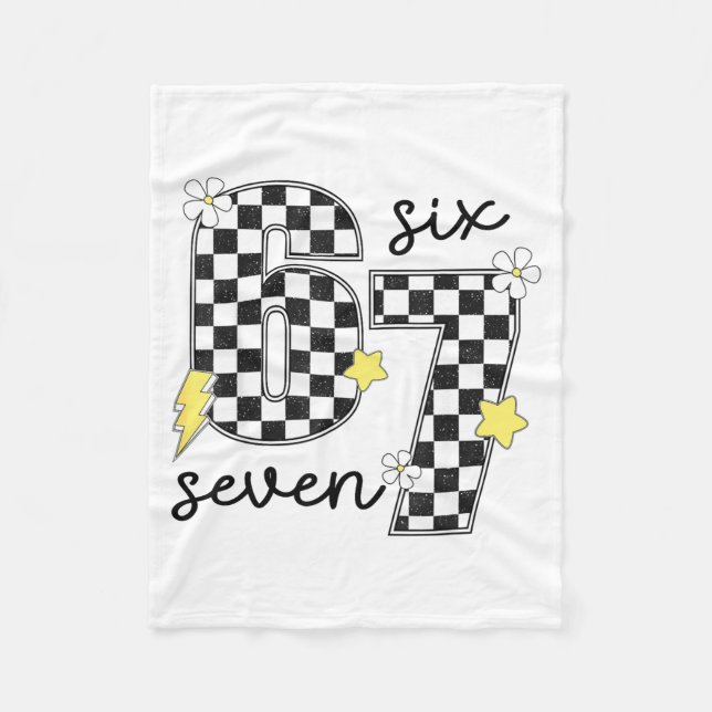 Funny 67 Six Seven Meme Slang 6-7 Checkered Number Fleece Blanket (Front)
