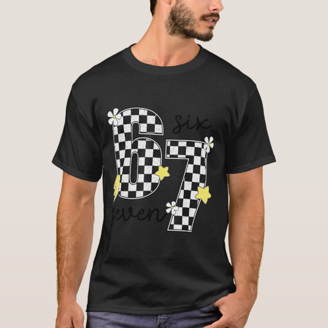 Funny 67 Six Seven Meme Slang 6-7 Checkered Number T-Shirt (Front)