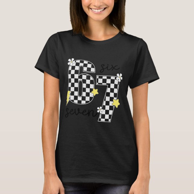 Funny 67 Six Seven Meme Slang 6-7 Checkered Number T-Shirt (Front)