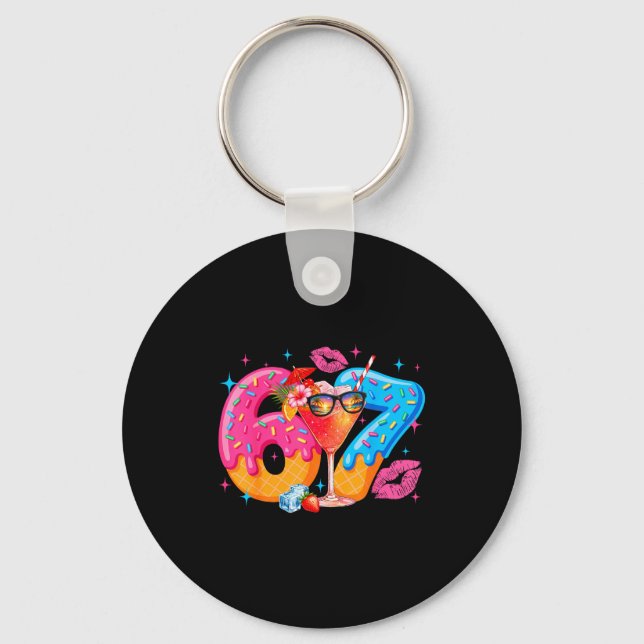 Funny 67 six seven meme summer vacation ice cream key ring (Front)