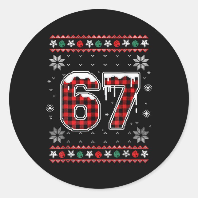 Funny 67 Six Seven Squad Meme Christmas Ugly Sweat Classic Round Sticker (Front)