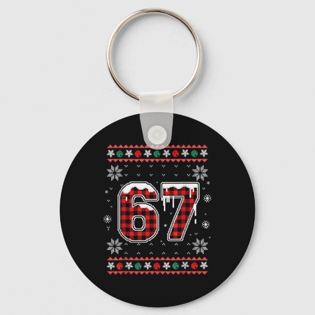Funny 67 Six Seven Squad Meme Christmas Ugly Sweat Key Ring (Front)