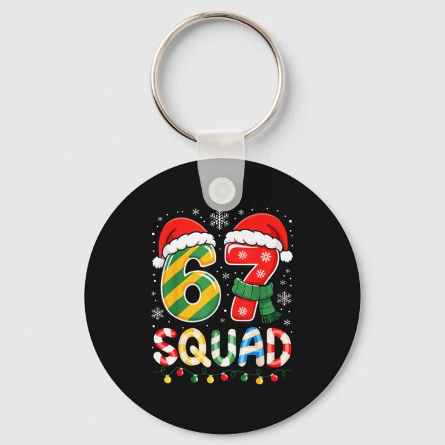 Funny 67 Squad Candy Cane Santa Hat Christmas Men  Key Ring (Front)