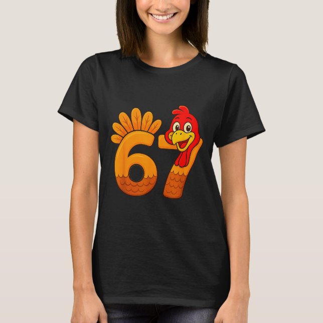 Funny 67 Thanksgiving Turkey Face 67 Number  T-Shirt (Front)