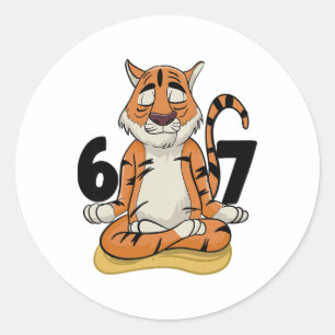 Funny 67 Tiger Yoga Hands Pose Graphic Classic Round Sticker