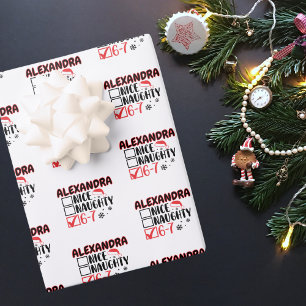 Funny 6-7 Christmas Checklist Custom Name Wrapping Paper Sheet
