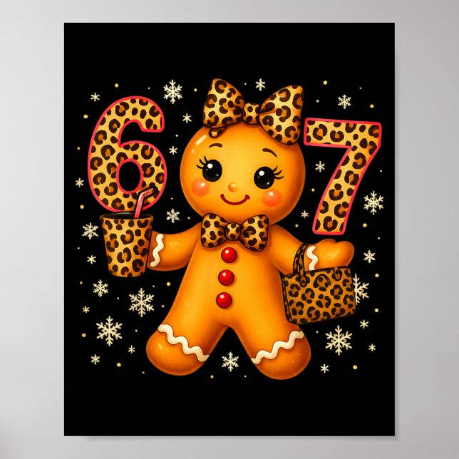 Funny 6 7 Christmas Leopard Bow Gingerbread Girls  Poster (Front)