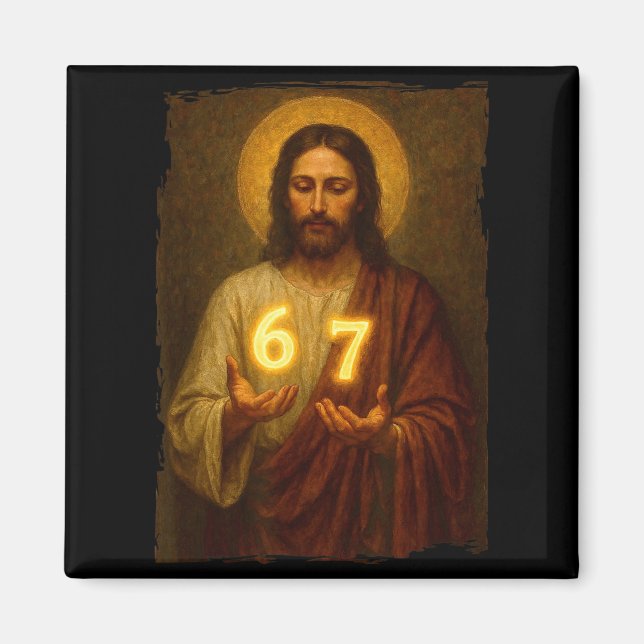 Funny 6 7 Jesus. Absurd Six Seven Meme, Weird Teen Magnet (Front)