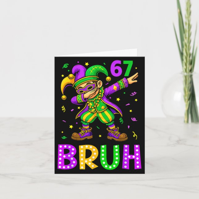 Funny 6 7 Mardi Gras Six Seven Dabbing Boy 67 Mard Card (Front)