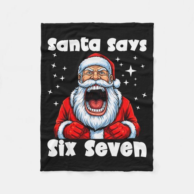 Funny 6 7 Meme Big Mouth Boy Santa Claus Says Merr Fleece Blanket (Front)