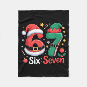 Funny 6 7 Meme Elf Santa Christmas Six Seven Kid W Fleece Blanket
