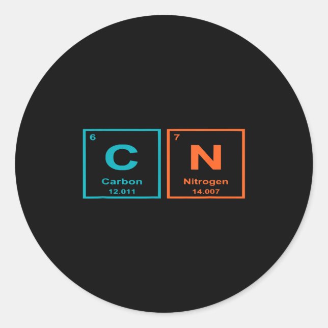 Funny 6 7 Periodic Table Carbon Nitrogen Humor  Classic Round Sticker (Front)