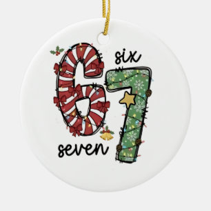 Funny 6 7  Santa Squad Sixty Seven Christmas Ceramic Ornament