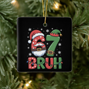 Funny 6 7 Six Seven Bruh Meme Christmas Santa Elf  Ceramic Ornament
