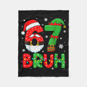 Funny 6 7 Six Seven Bruh Meme Christmas Santa Elf Fleece Blanket