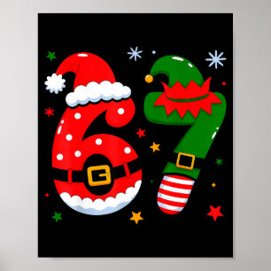 Funny 6 7 Six Seven Meme Christmas Santa Elf Coupl Poster