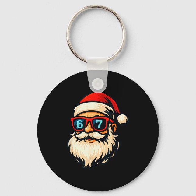 Funny 6 7 Six Seven Meme Santa Face Christmas Men  Key Ring (Front)