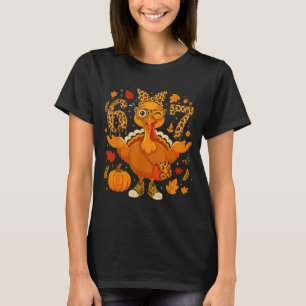 Funny 6 7 Thanksgiving Leopard Bow Turkey Six Seve T-Shirt
