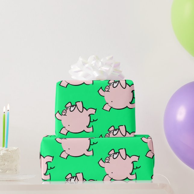 Funny 6 Cartoon Illustration Pig Choose Colour Gif Wrapping Paper (Party Gifts)