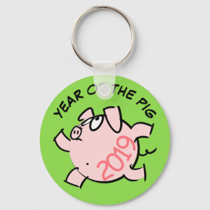 Funny 6 Cartoon Illustration Pig  Year 2019 R KeyC Key Ring
