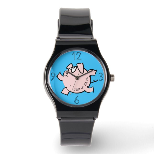 Funny 6 Cartoon Illustration Pig Year Birthday W W Watch (Front)